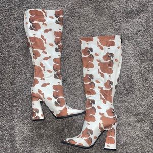 Knee High Brown n White Cow Print Boots
